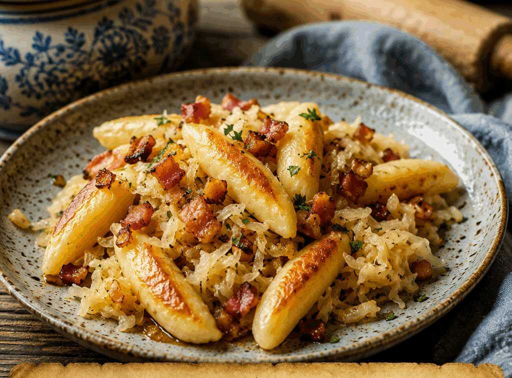 Kartoffel-Schupfnudeln mit Sauerkraut und Speck: in 3 Schritten fertig