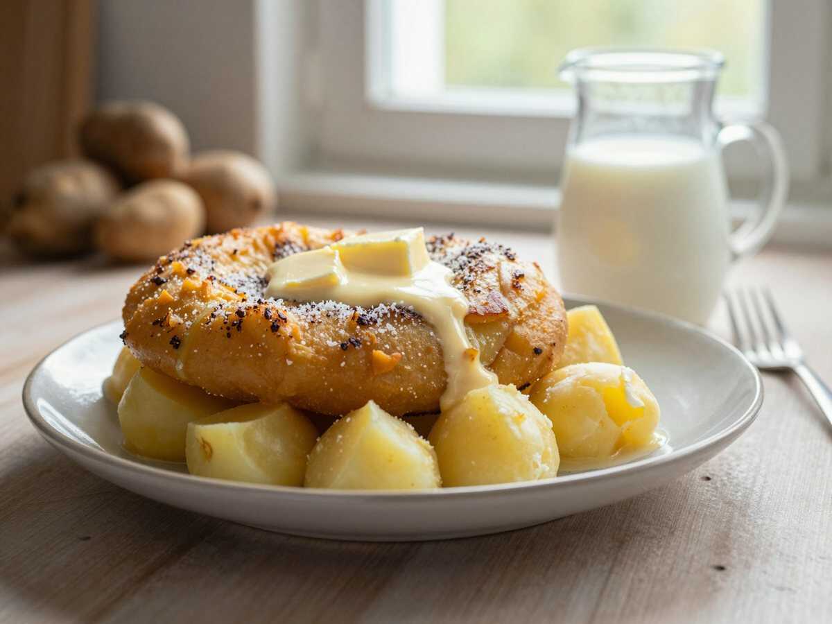 Kartoffelstampf mit brauner Butter – vegetarisch, günstig und richtig lecker – während der Zubereitung