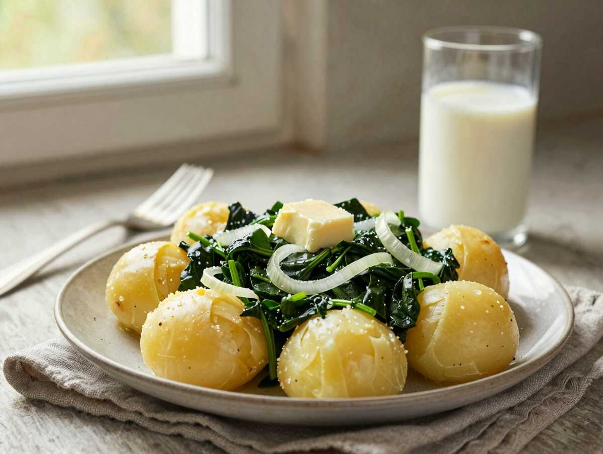 Kartoffelstampf mit Spinat – in 20 Minuten auf dem Tisch – während der Zubereitung