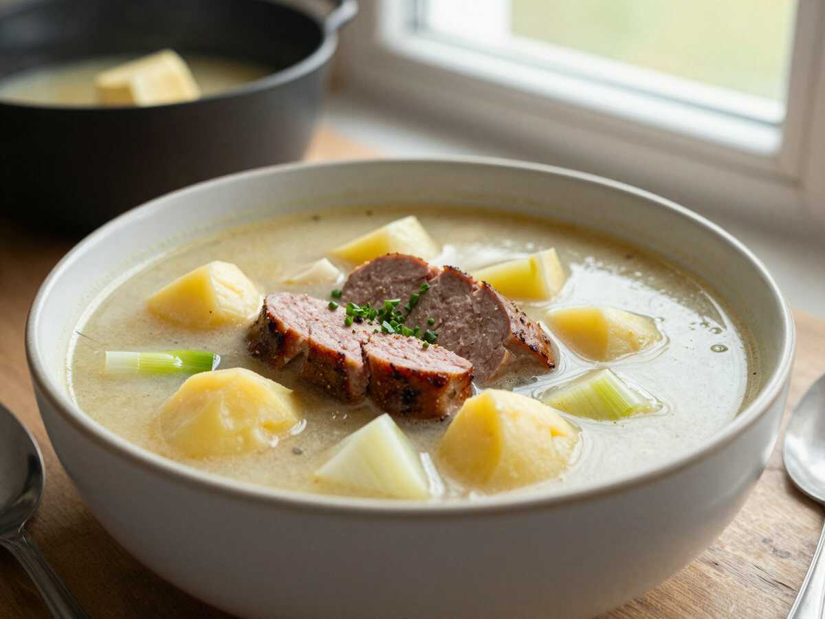 Kartoffelsuppe mit Mettwurst norddeutsche Art: in 3 Schritten fertig – während der Zubereitung