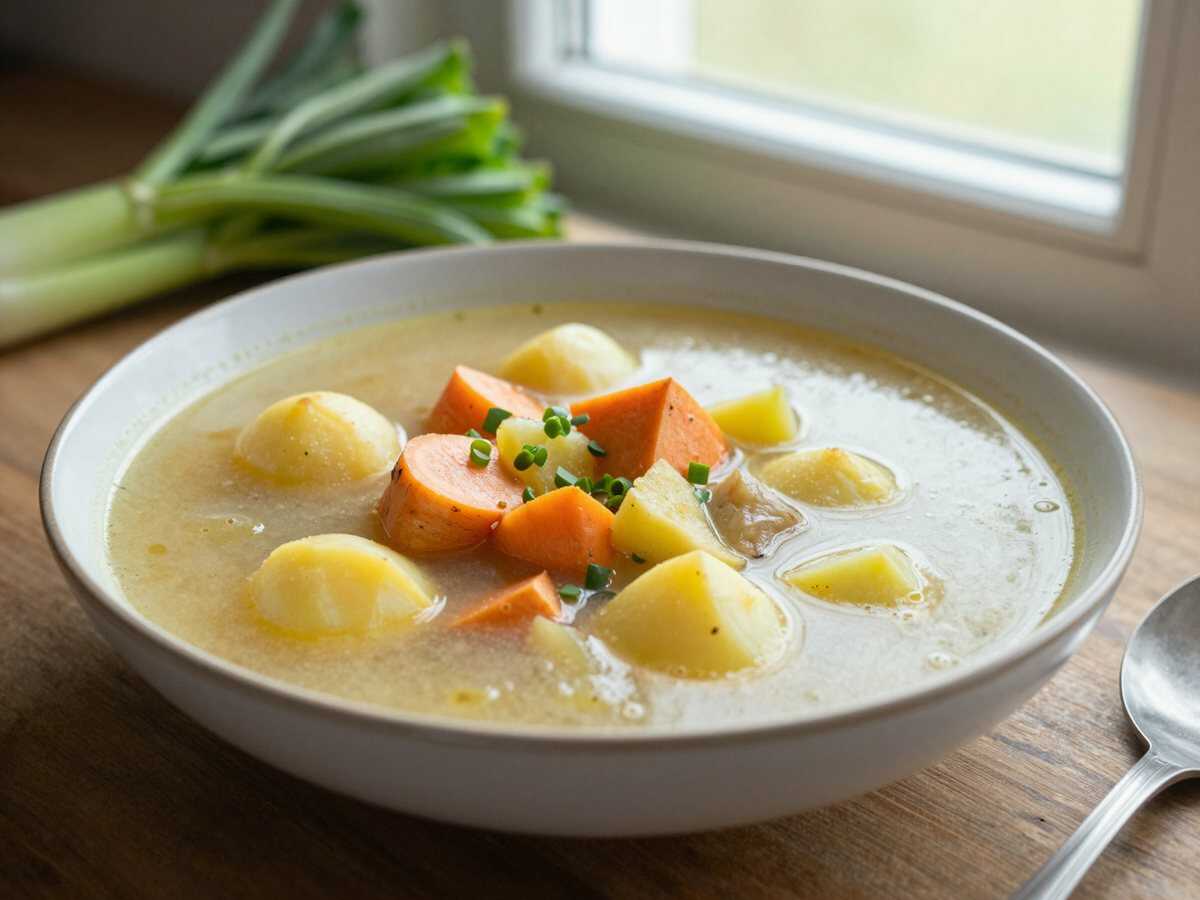 Kartoffelsuppe vegetarisch mit Wurzelgemüse – das Soulfood für kalte Tage – während der Zubereitung