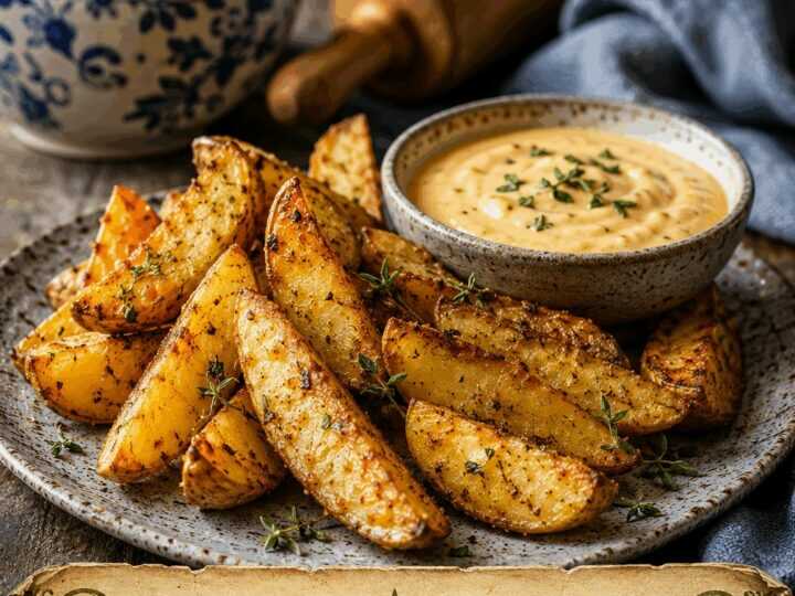 Kartoffel-Wedges mit Käse-Dip aus dem Ofen – knuspriger geht’s nicht