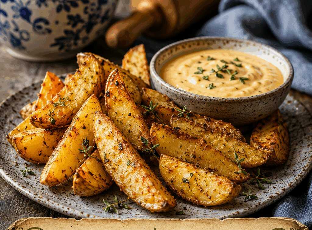 Kartoffel-Wedges mit Käse-Dip aus dem Ofen – knuspriger geht’s nicht