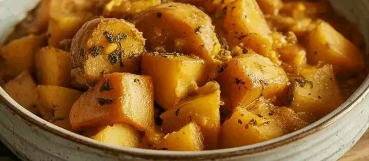 Kartoffelwürfel mit Curry aus dem Airfryer