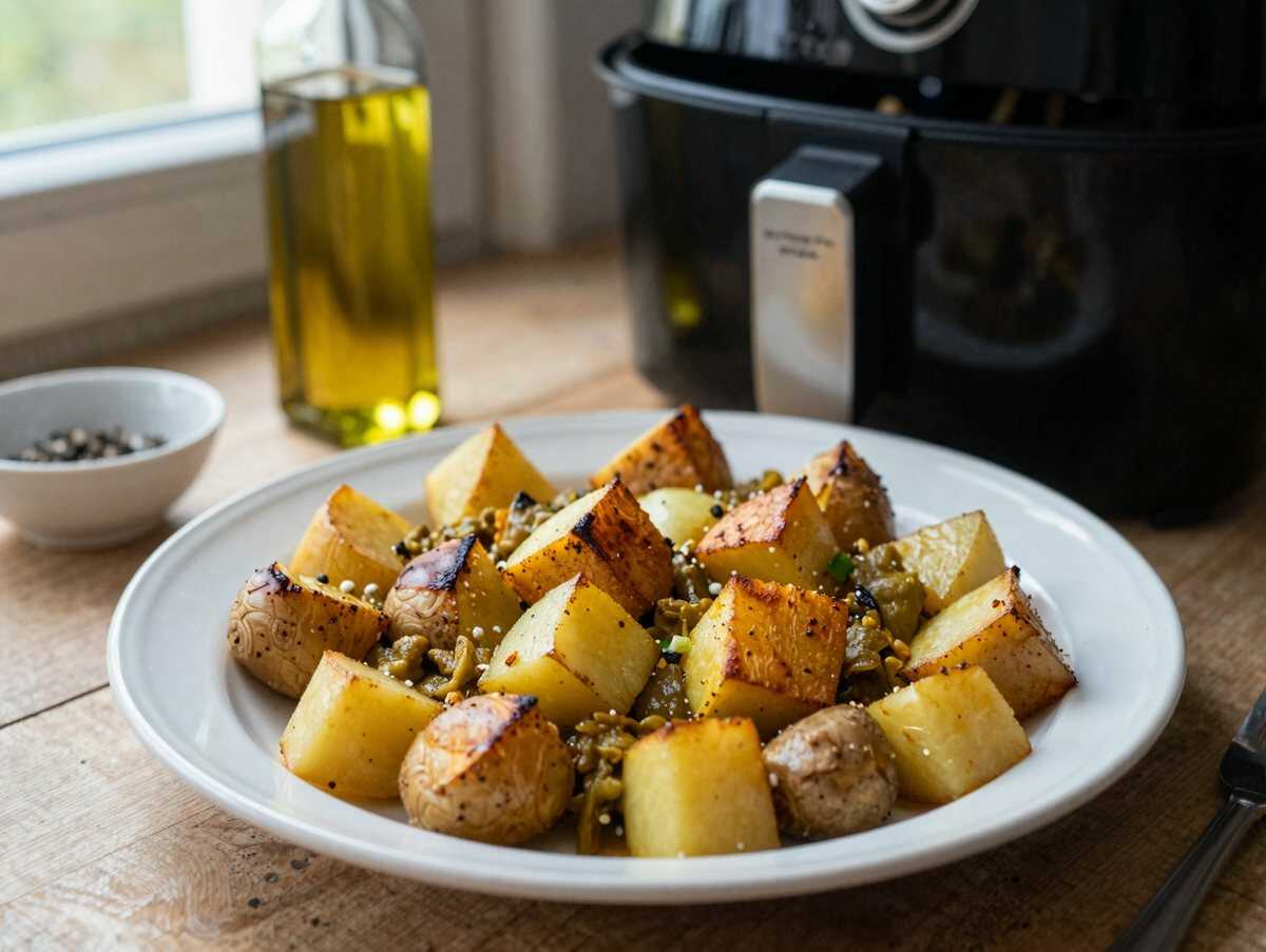 Kartoffelwürfel mit Curry aus dem Airfryer – während der Zubereitung