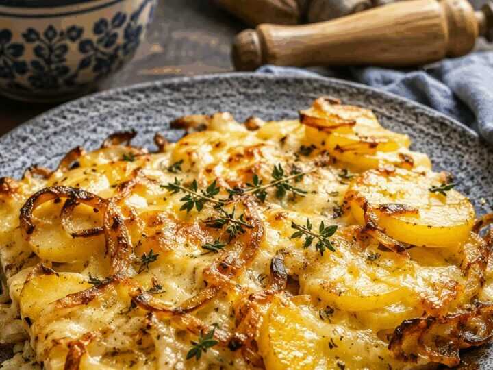 Kartoffel-Zwiebel-Blech mit Bergkäse: schmeckt nach Sonntag bei Oma