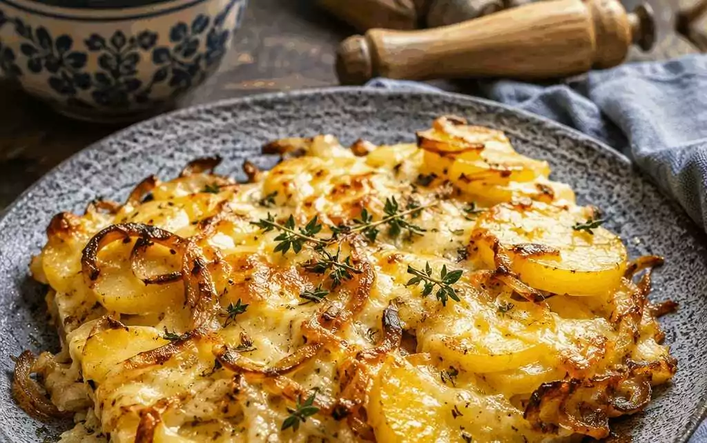 Kartoffel-Zwiebel-Blech mit Bergkäse