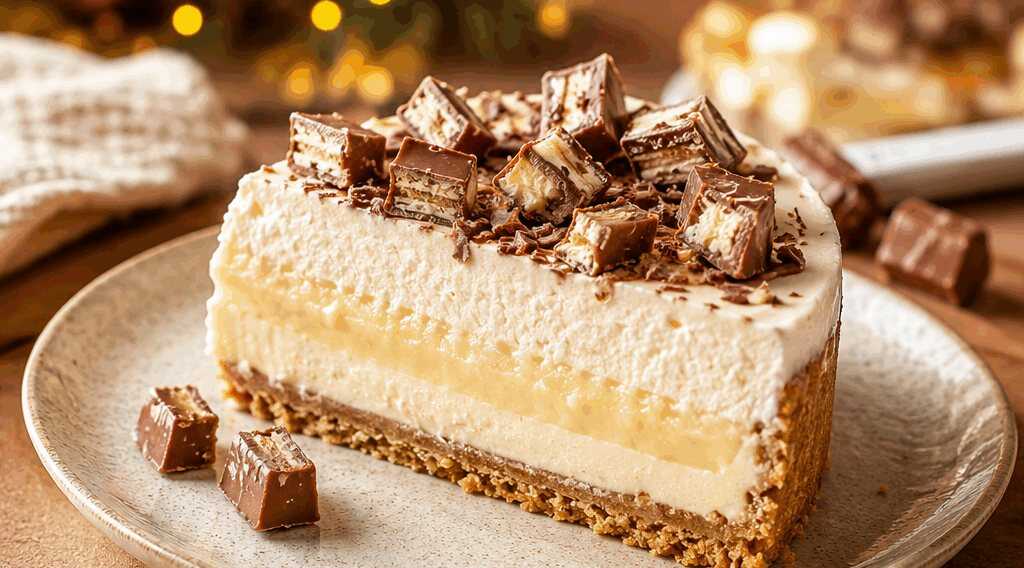 Kinderriegel und Vanillepudding: Der ultimative Käsekuchen-Genuss! – so sieht es fertig aus