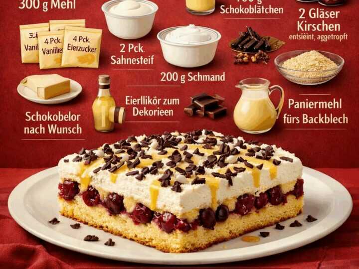 Kirsch-Eierlikör-Blechkuchen: Entdecke dieses himmlische Rezept mit Schmand und Sahne!