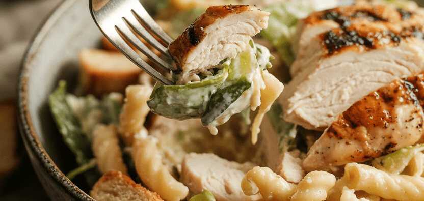 Caesar Salat mit selbst gerührtem Sardellendressing und Hähnchen
