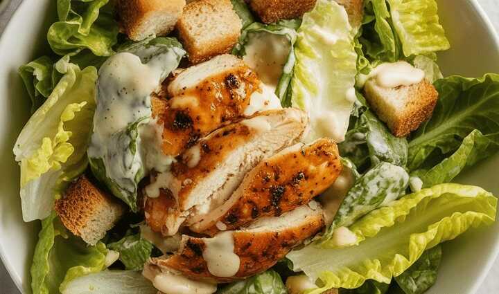 Klassischer Caesar-Salat mit gegrillter Hähnchenbrust