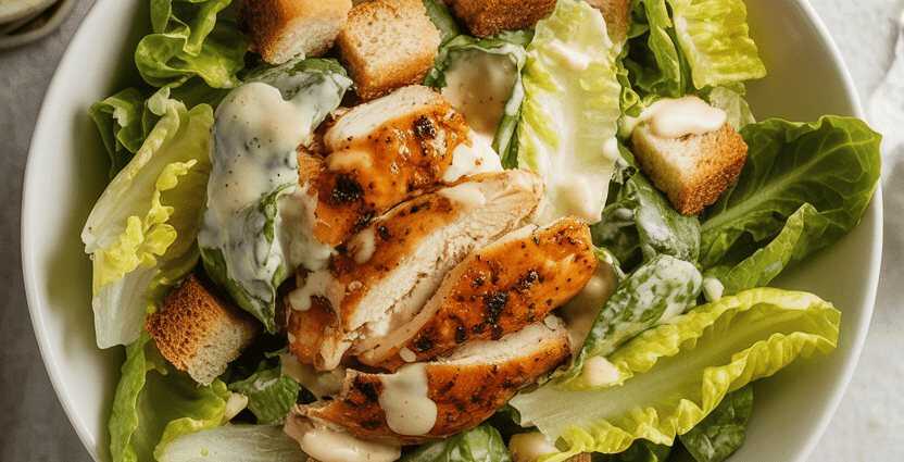 Klassischer Caesar-Salat mit gegrillter Hähnchenbrust