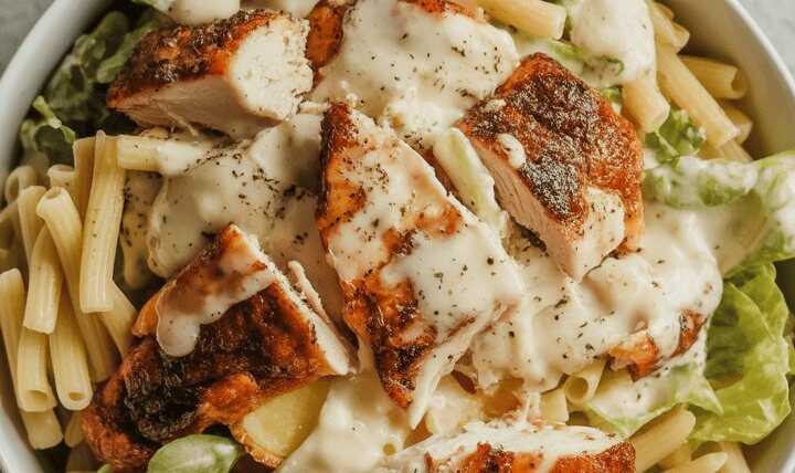 Klassischer Caesar-Salat mit Hähnchen und selbstgemachtem Dressing
