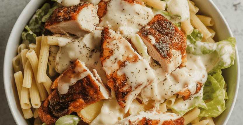 Klassischer Caesar-Salat mit Hähnchen und selbstgemachtem Dressing