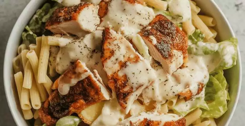 Klassischer Caesar-Salat mit Hähnchen und selbstgemachtem Dressing