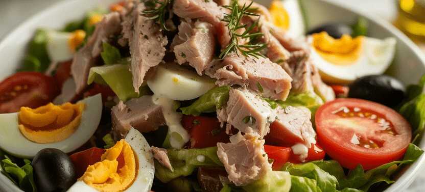 Klassischer Salade Niçoise mit frischem Thunfisch – so sieht es fertig aus