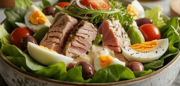 Klassischer Salade Niçoise mit Thunfisch und Ei