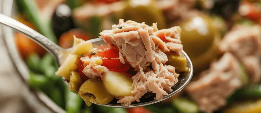 Klassischer Salade Niçoise mit Thunfisch und Vinaigrette – so sieht es fertig aus