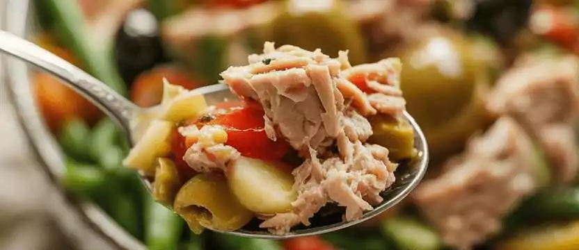 Klassischer Salade Niçoise mit Thunfisch und Vinaigrette – so sieht es fertig aus