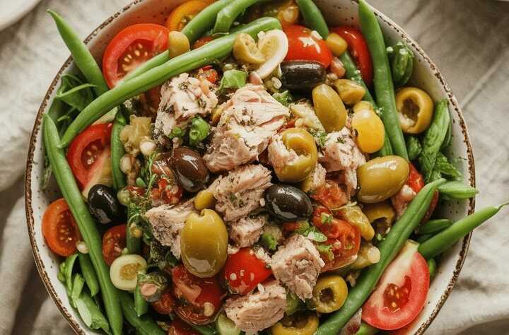 Klassischer Salade Niçoise mit Thunfisch und Vinaigrette