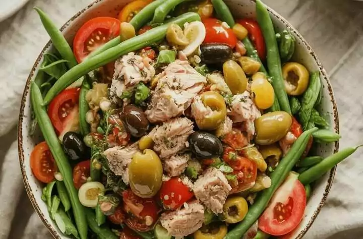 Klassischer Salade Niçoise mit Thunfisch und Vinaigrette