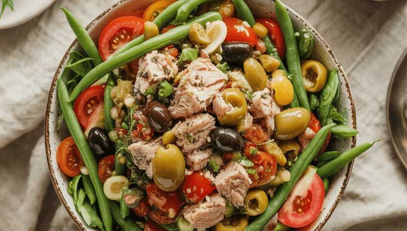 Klassischer Salade Niçoise mit Thunfisch und Vinaigrette