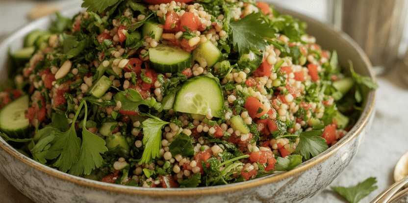 Klassischer Tabbouleh – Petersiliensalat mit Bulgur – so sieht es fertig aus
