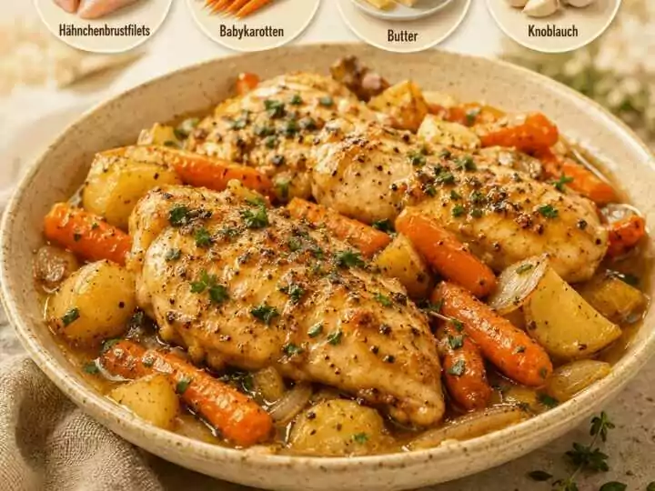 Knoblauch-Butter-Hähnchen und Gemüse aus dem Slow Cooker für gemütliche Abende