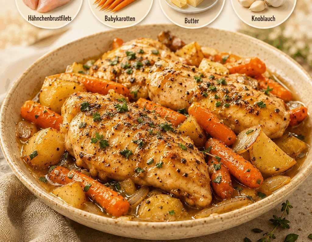 Knoblauch-Butter-Hähnchen und Gemüse aus dem Slow Cooker für gemütliche Abende