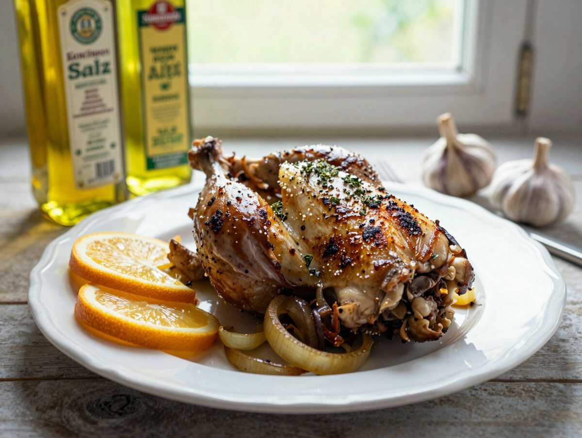 Knusprig gebratenes Hähnchen Provençal mit Knoblauch und Schalotten – Ein Fest für die Sinne! – während der Zubereitung