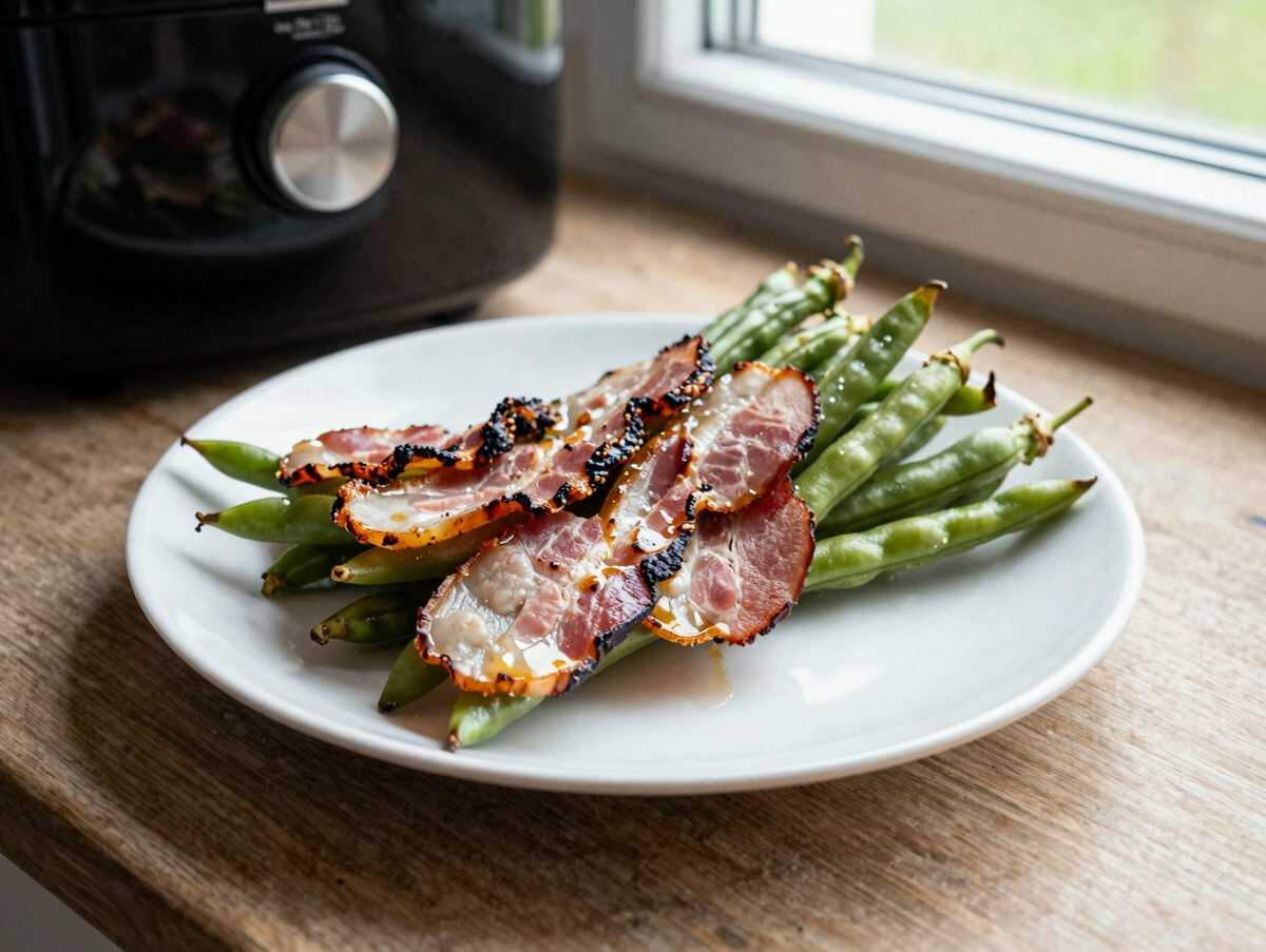 Knusprige Grüne Bohnen mit Speck aus dem Airfryer – ideal für den Kindergeburtstag – während der Zubereitung