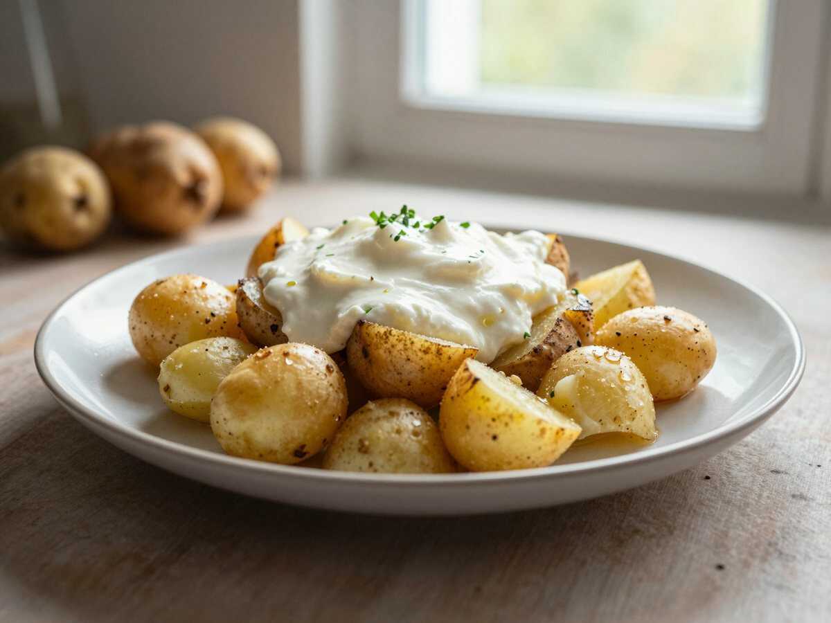 Knusprige Kartoffeln mit gebackener Feta-Creme: Ein Geschmackserlebnis erwartet dich! – während der Zubereitung