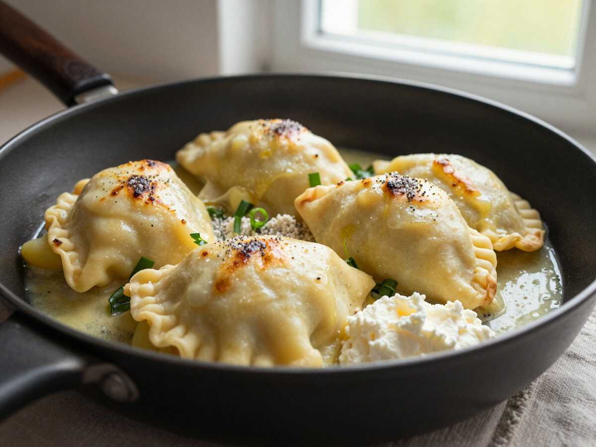 Knusprige Kartoffeltaschen mit 400 g Doppelrahm Frischkäse – während der Zubereitung