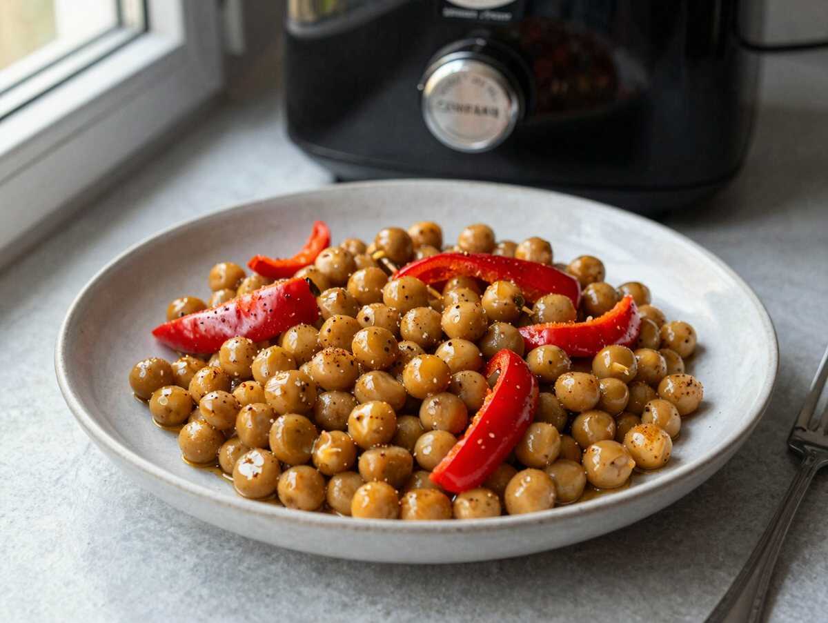 Knusprige Kichererbsen mit Paprika aus dem Airfryer – während der Zubereitung