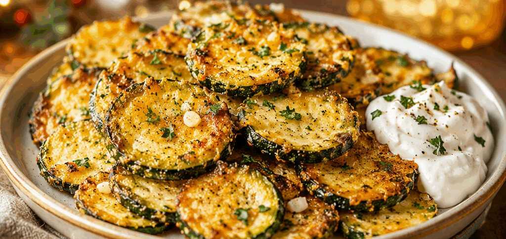 Knusprige Zucchinischeiben mit Knoblauch und Sauerrahm - Versuch's jetzt! – so sieht es fertig aus