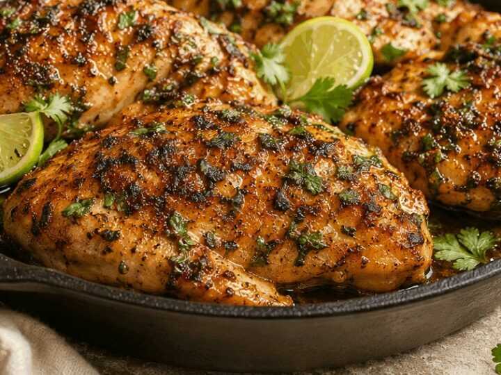 Knuspriges Hähnchen aus der Gusseisenpfanne mit würziger Koriander-Limetten-Marinade