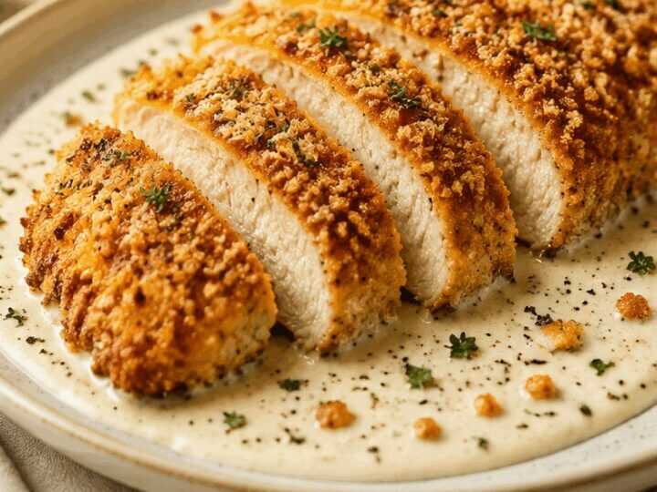 Knuspriges Hühnchen in Parmesan-Kruste mit cremiger Alfredo-Soße: Das ultimative Wohlfühlgericht!