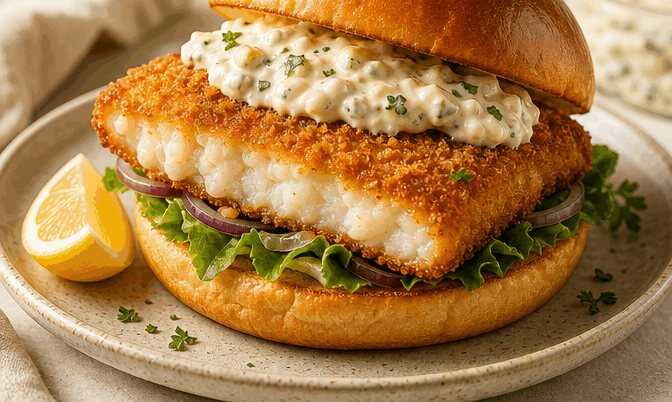 Knuspriges Kabeljau-Sandwich: Ein Genuss mit hausgemachter Tartarsauce!