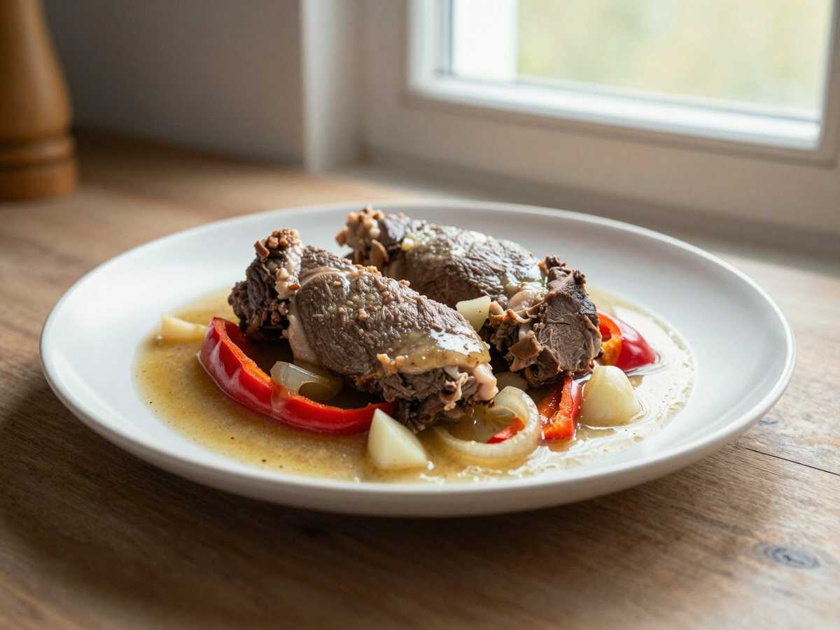 Kochen Sie 1 kg Schweinenacken & 400 ml Fleischbrühe, unser bester Schaschliktopf – während der Zubereitung