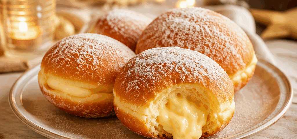 Köstliche Berliner mit cremiger Vanillefüllung erleben! – so sieht es fertig aus