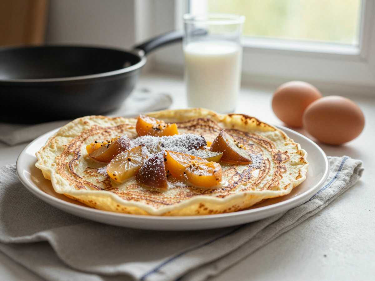 Köstliche Dicke Obst-Pfannkuchen wie vom Jahrmarkt – So gelingt dir der Hit! – während der Zubereitung