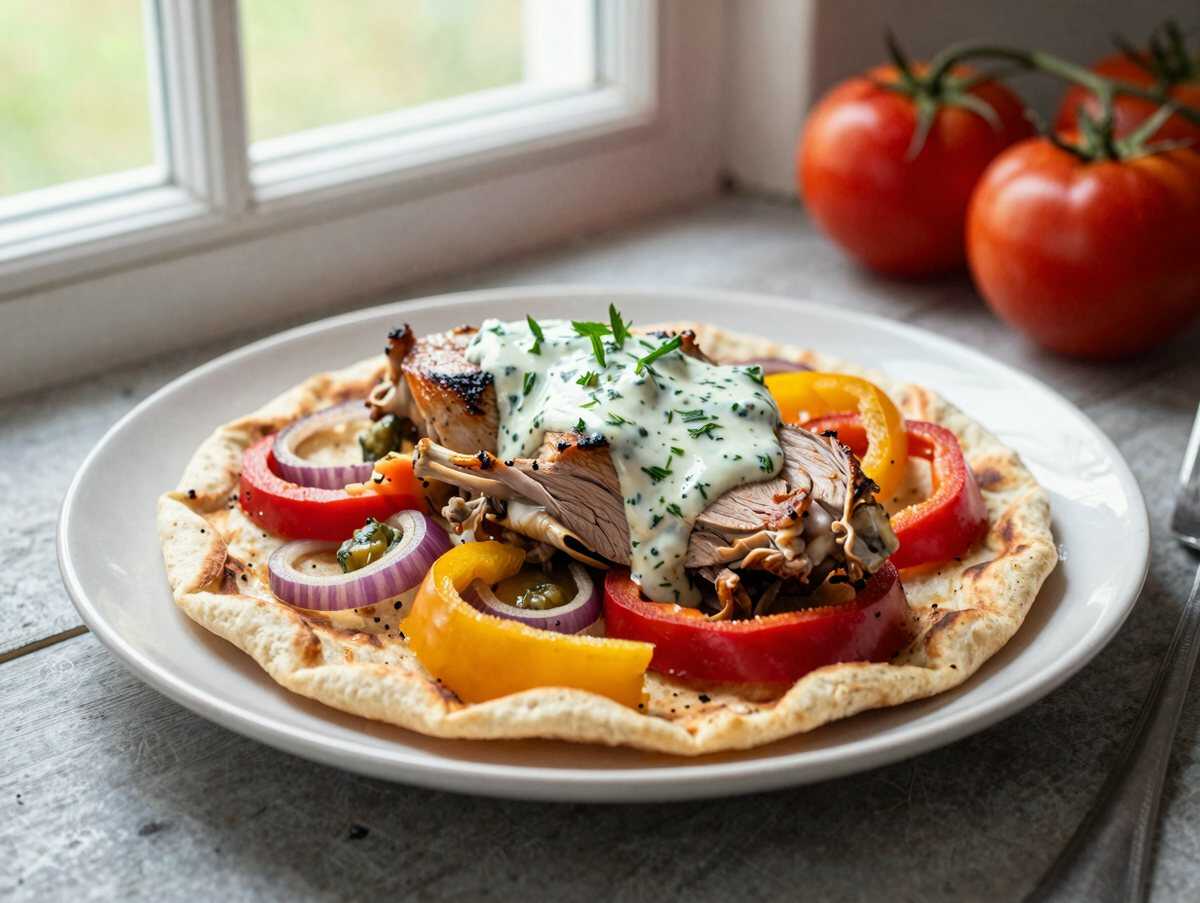 Köstliche Ofen-Hähnchen-Pitas mit zauberhaftem Kräuter-Ranch-Dressing – ein Geschmackserlebnis! – während der Zubereitung