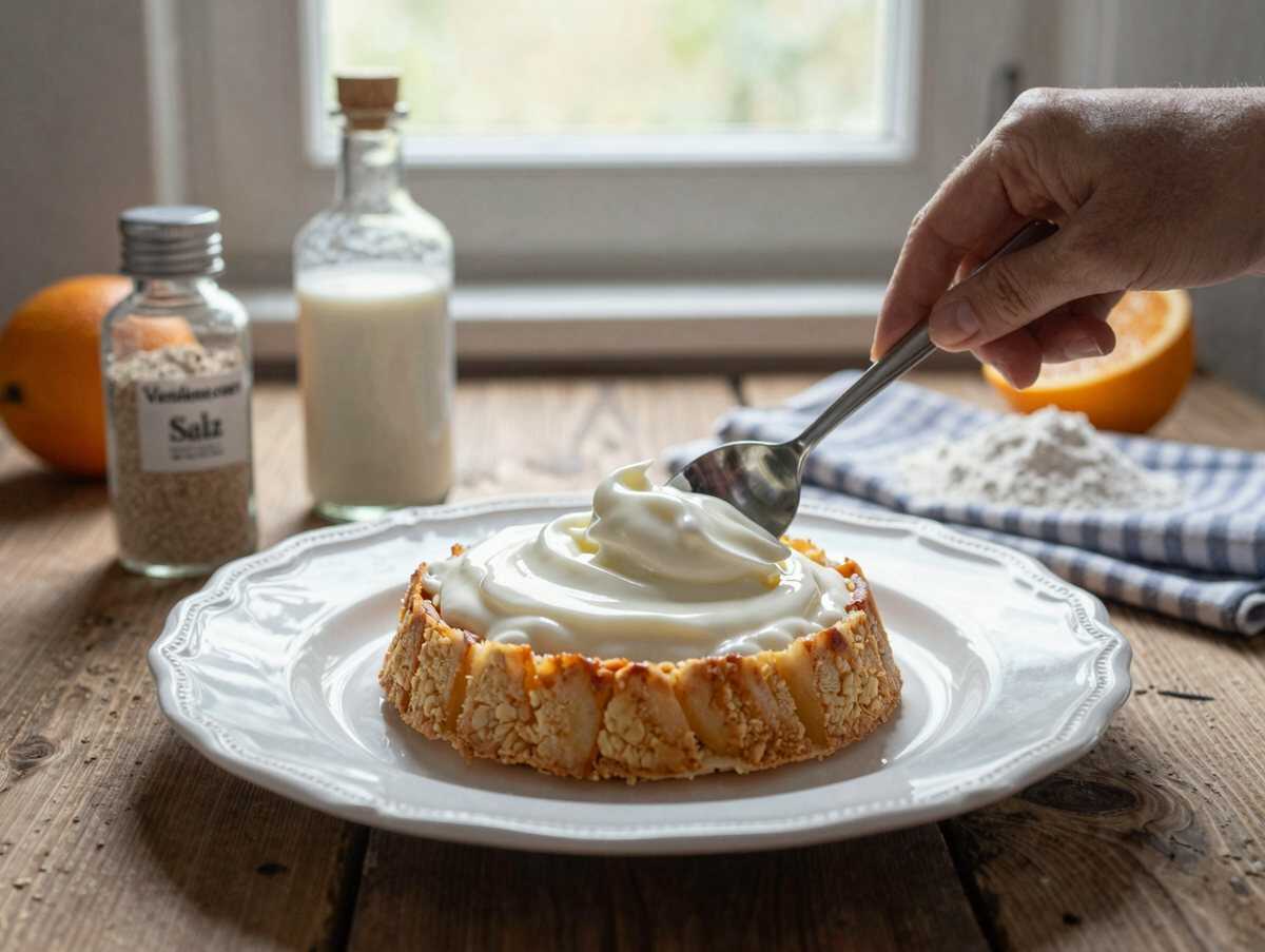 Köstliche Torte mit Pfirsich und Joghurt: Einfaches Rezept zum Ausprobieren! – während der Zubereitung