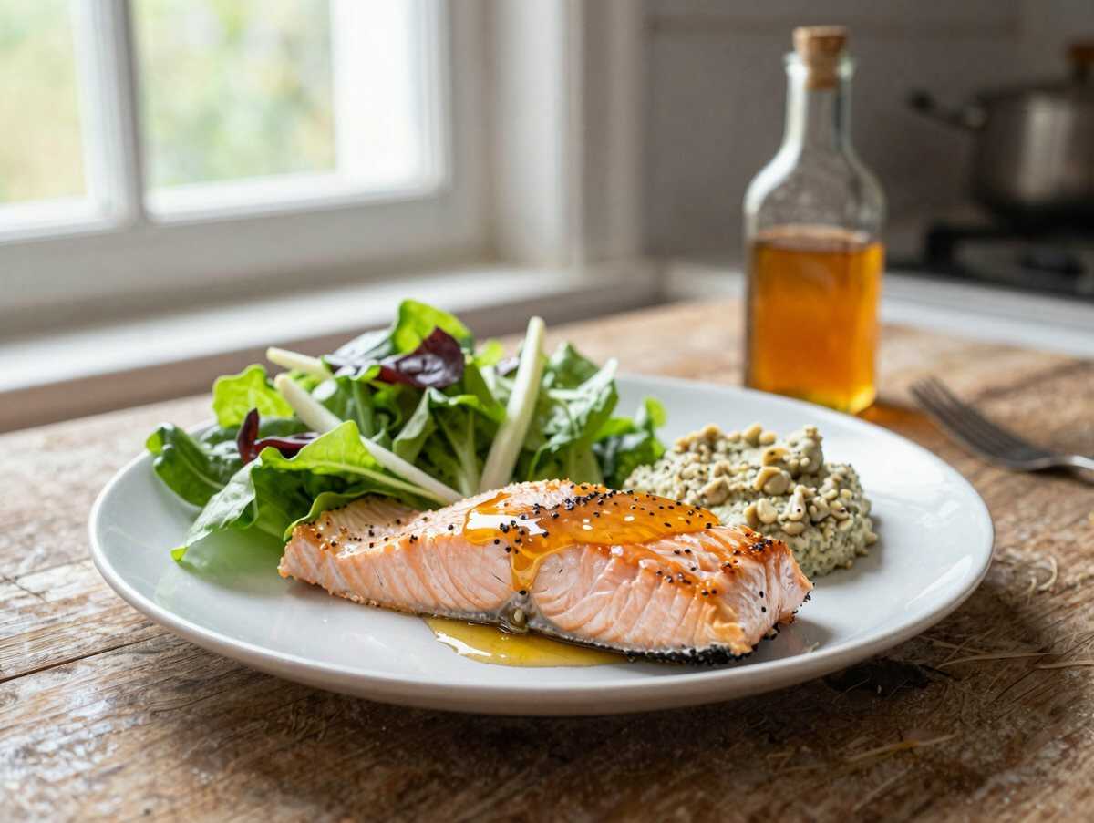 Köstlicher Honig-Senf-Lachs mit frischem Sommersalat – Ein unwiderstehliches Sommergericht! – während der Zubereitung