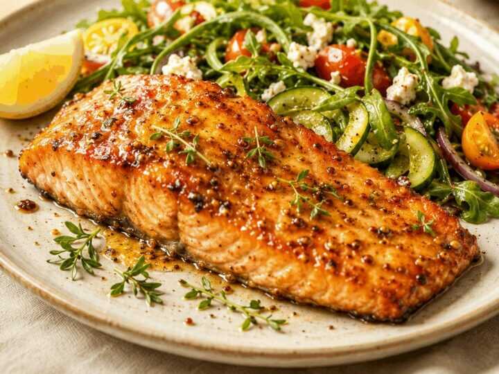 Köstlicher Honig-Senf-Lachs mit frischem Sommersalat – Ein unwiderstehliches Sommergericht!
