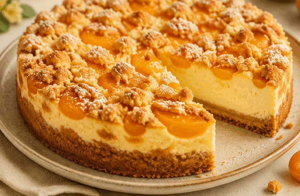 Käsekuchen-Traum mit Aprikosen und Streusel