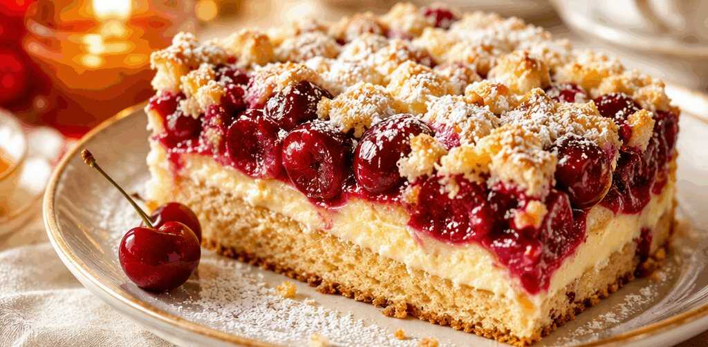 Köstlicher Kirschkuchen mit Vanillepudding - Ein Gaumenschmaus! – so sieht es fertig aus