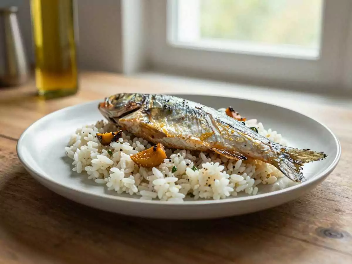Köstlicher Knusperfisch mit Ingwer-Schnittlauch-Reis – Ein Geschmackserlebnis! – während der Zubereitung