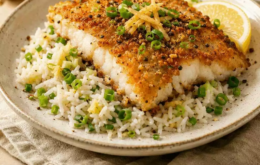 Köstlicher Knusperfisch mit Ingwer-Schnittlauch-Reis – Ein Geschmackserlebnis!