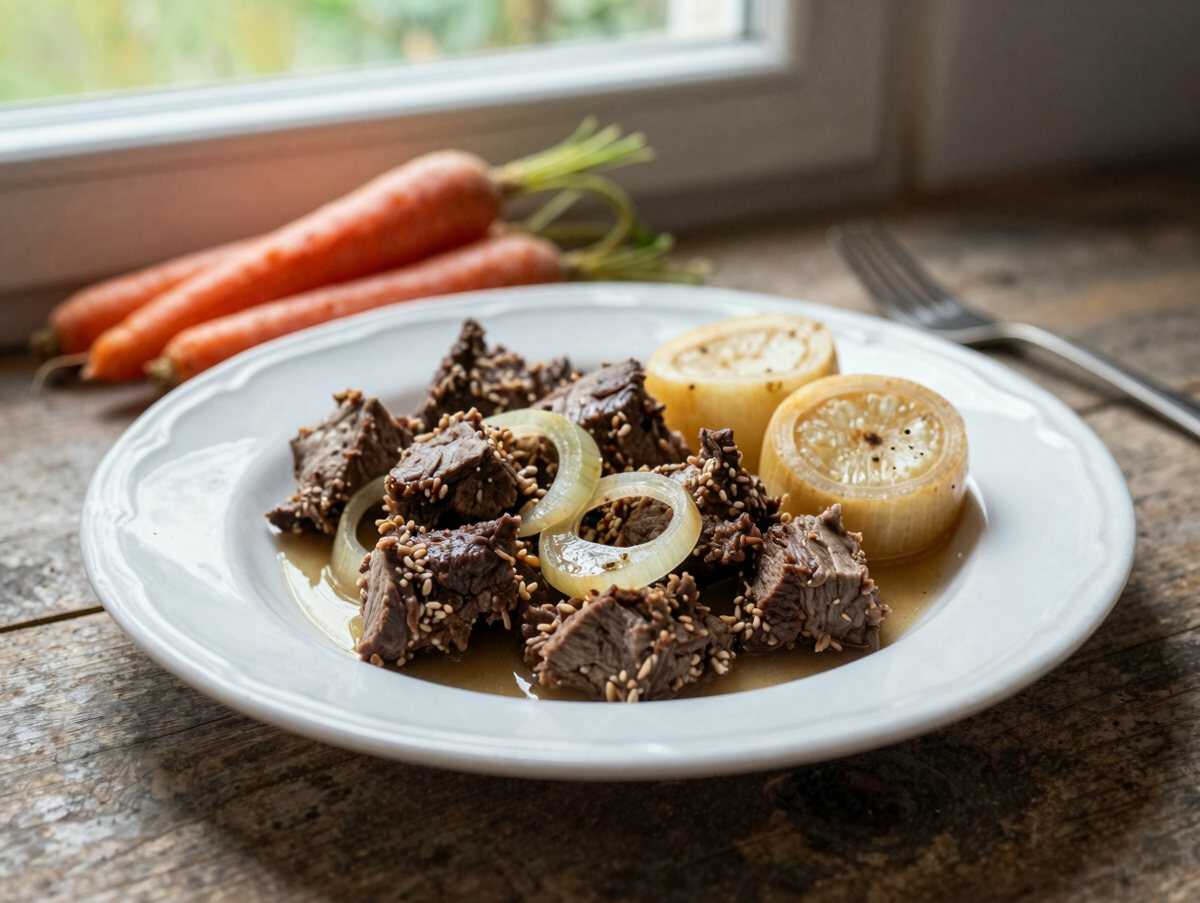 Köstlicher Rindfleisch-Gerste-Eintopf: Ihr neues Lieblingsrezept für gemütliche Abendessen! – während der Zubereitung
